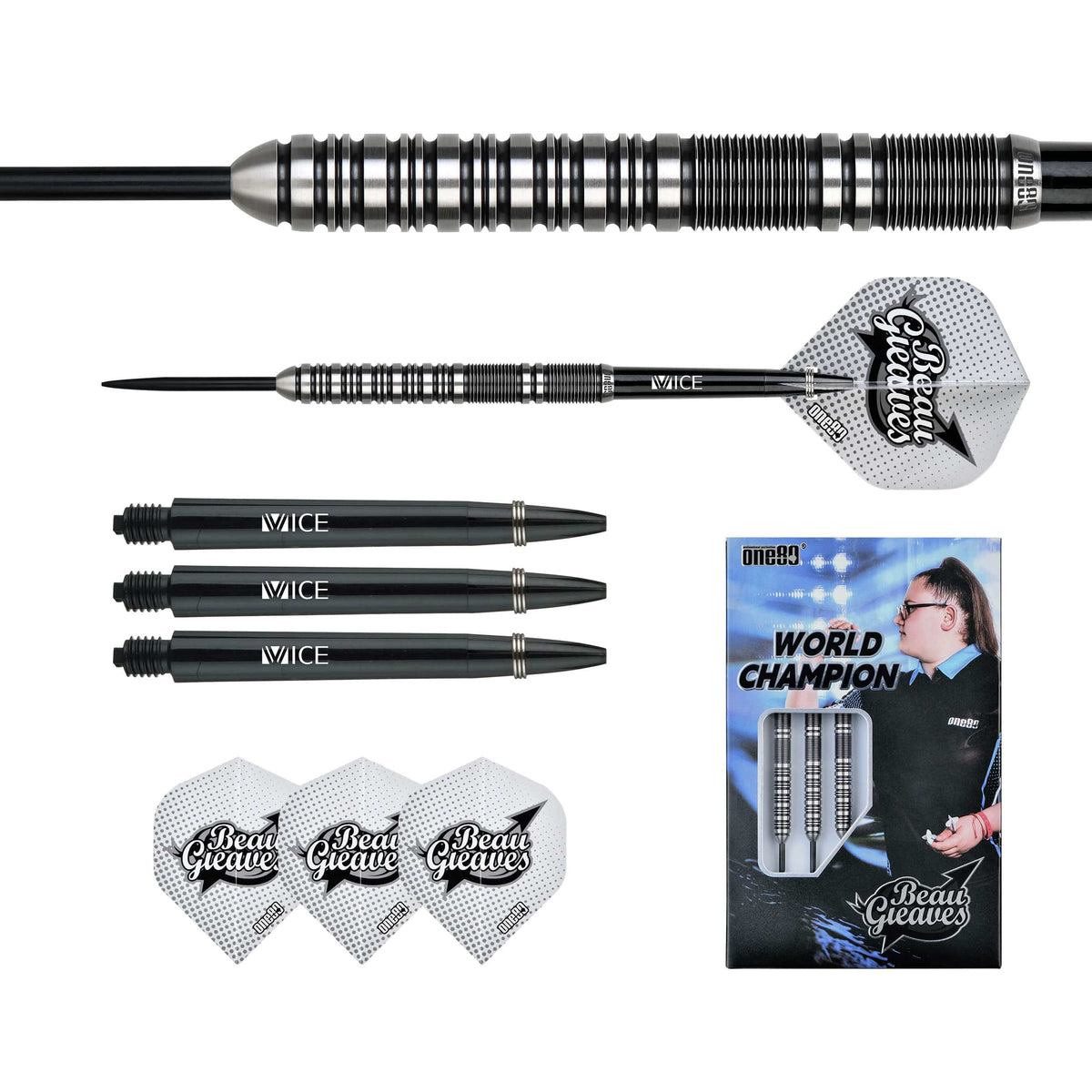 Beau Greaves Steel Tip Darts - 90% Tungsten — three barrel close-ups