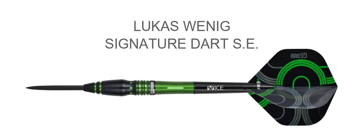 Lukas Wenig SE Steel Tip Darts - 90% Tungsten — three barrel close-ups