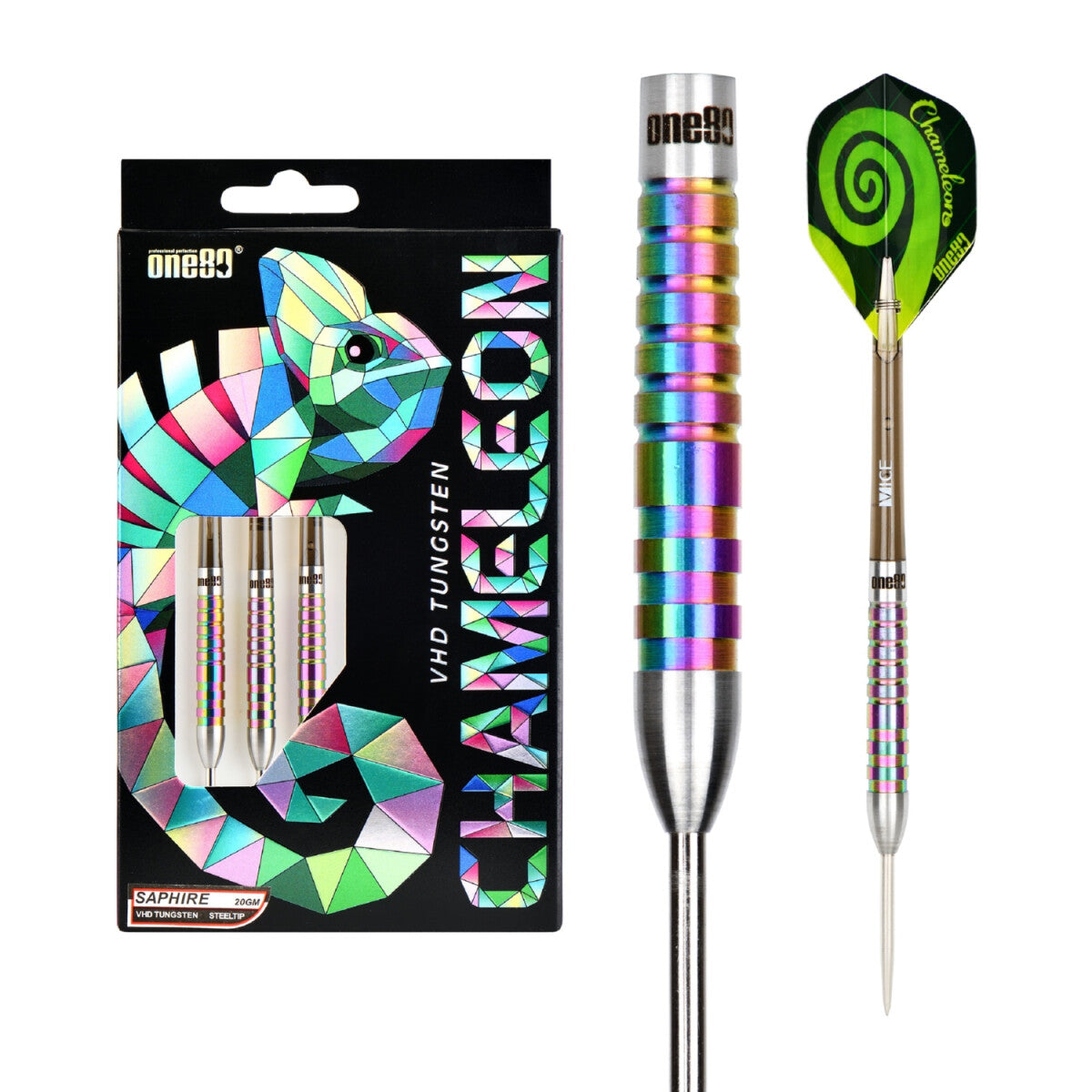 One80 - Chameleon Saphire Steel Tip Darts - 90% Tungsten — three barrel close-ups