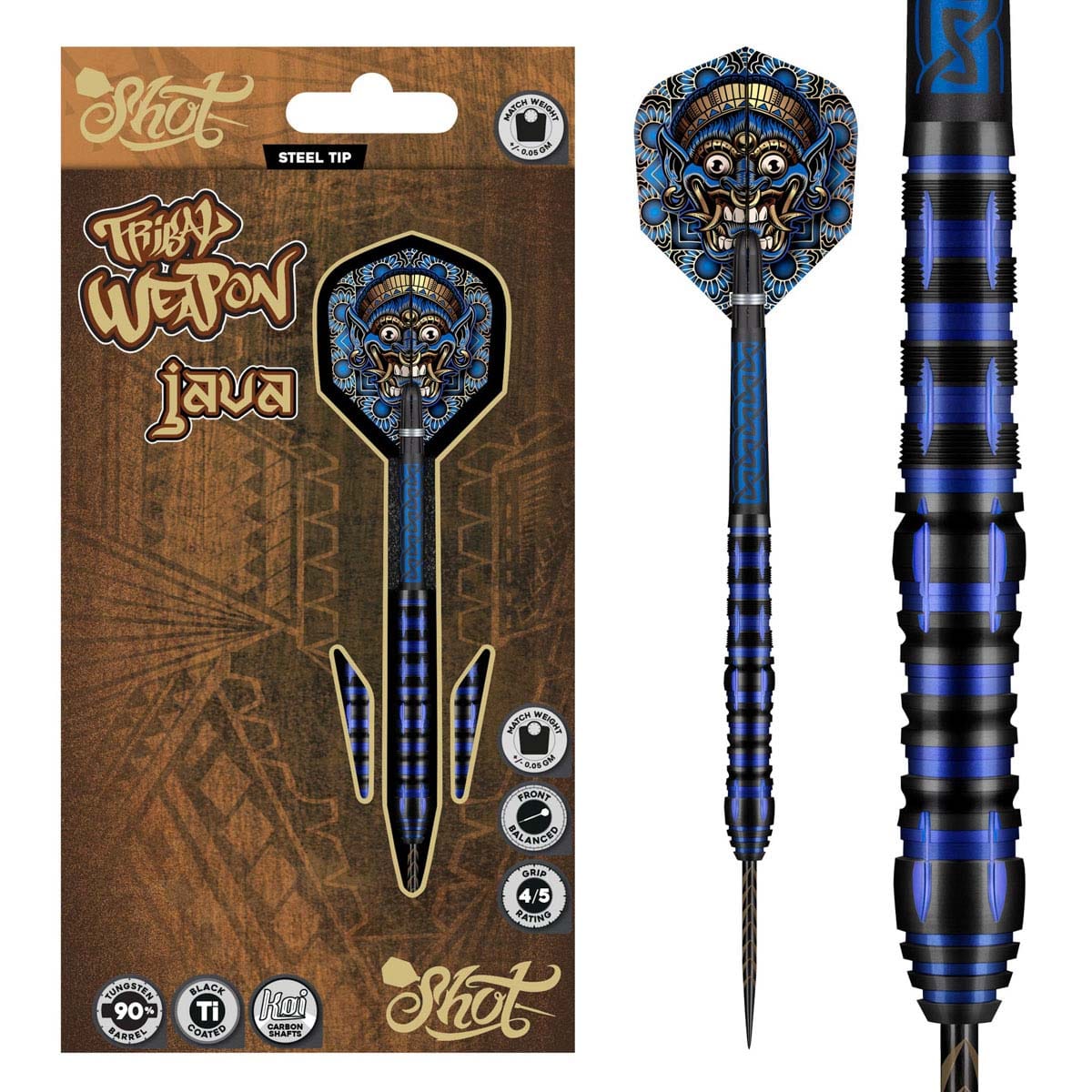 Tribal Weapon Java Steel Tip Darts - 90% Tungsten — three barrel close-ups