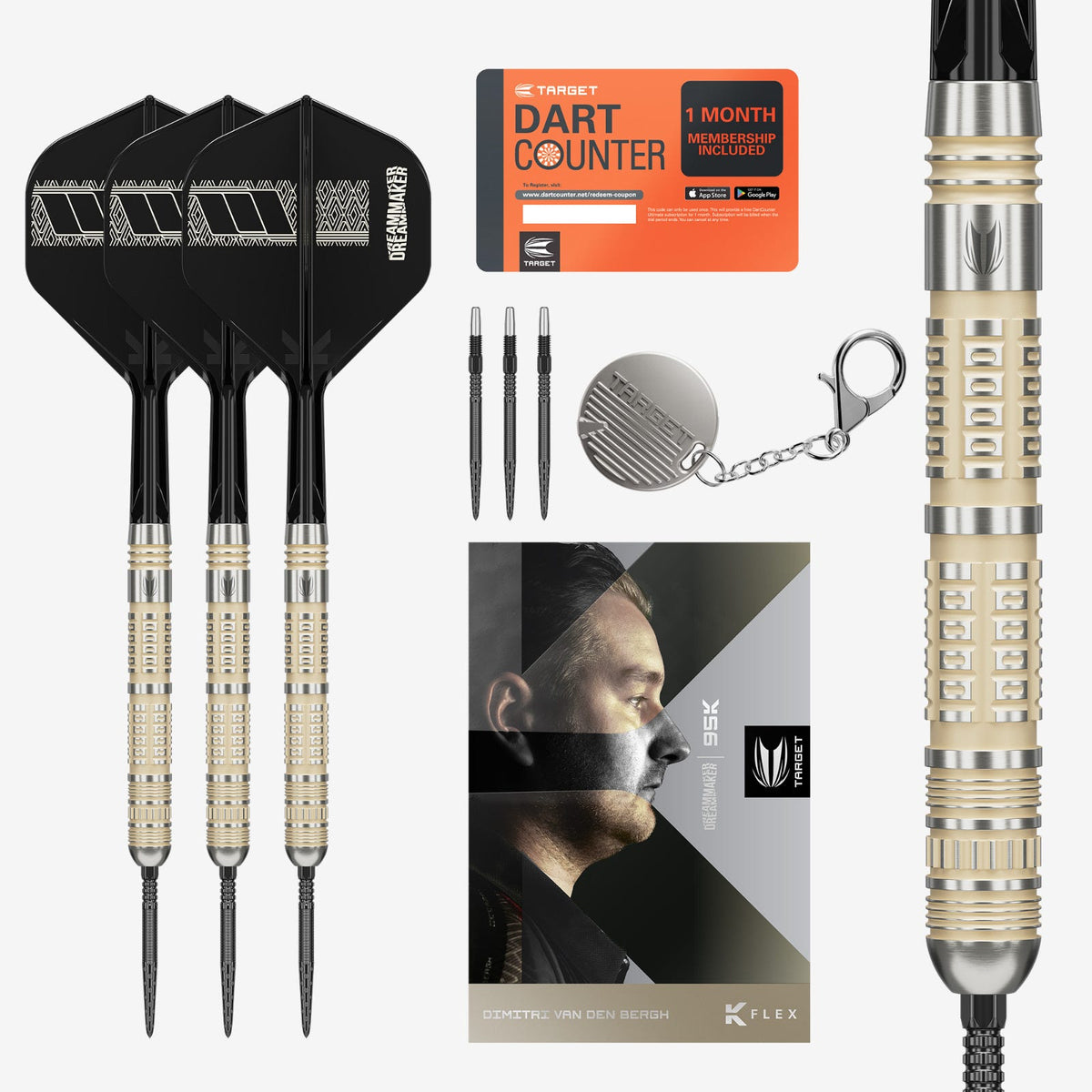Dimitri Van Den Bergh Steel Tip Darts - 95% Tungsten — three barrel close-ups