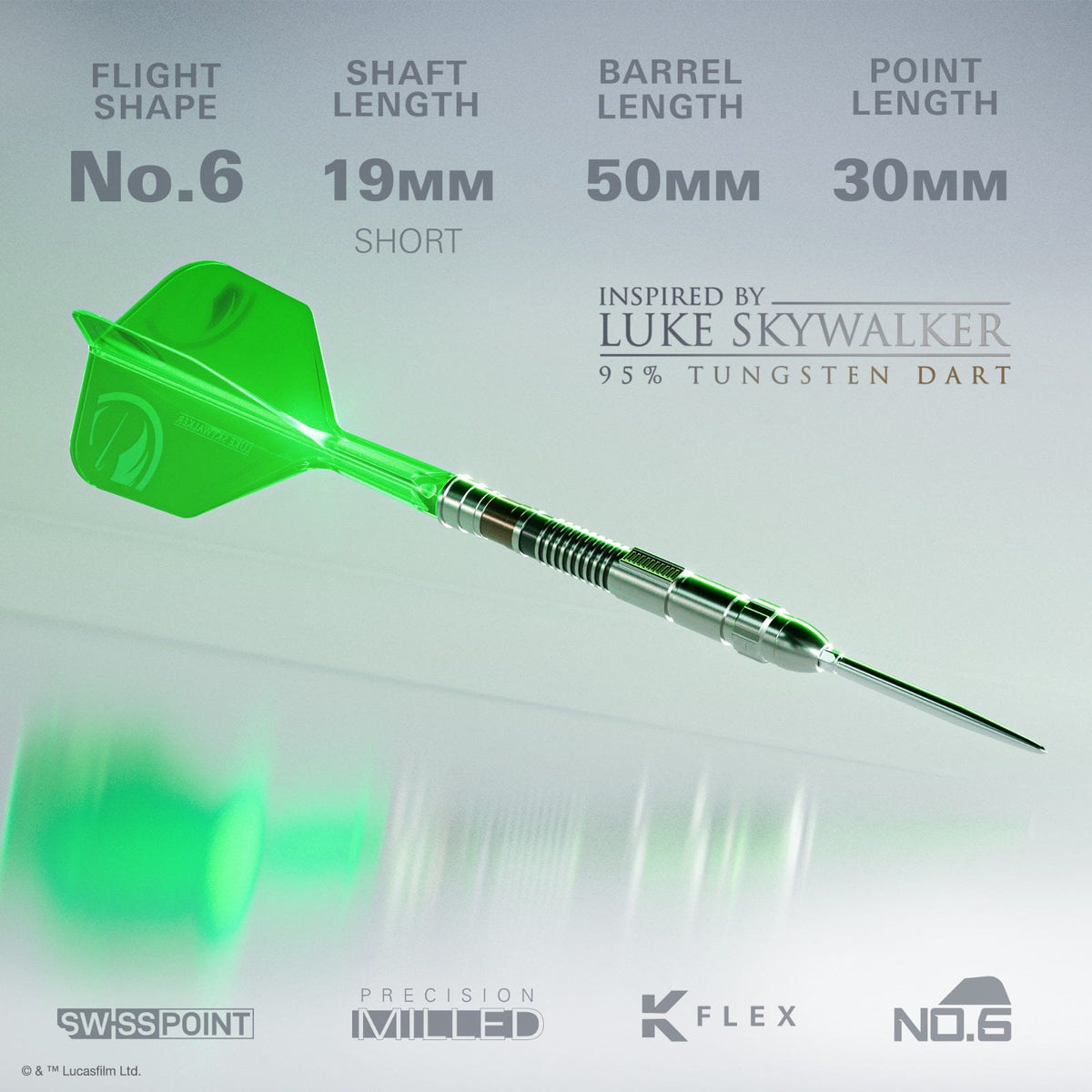 STAR WARS™ Luke Skywalker “Jedi Knight” 1st Edition Steel Tip Darts - 95% Tungsten — three barrel close-ups