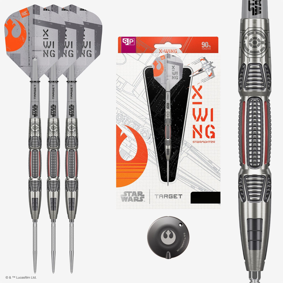 STAR WARS™ X-Wing Steel Tip Darts - 90% Tungsten — three barrel close-ups