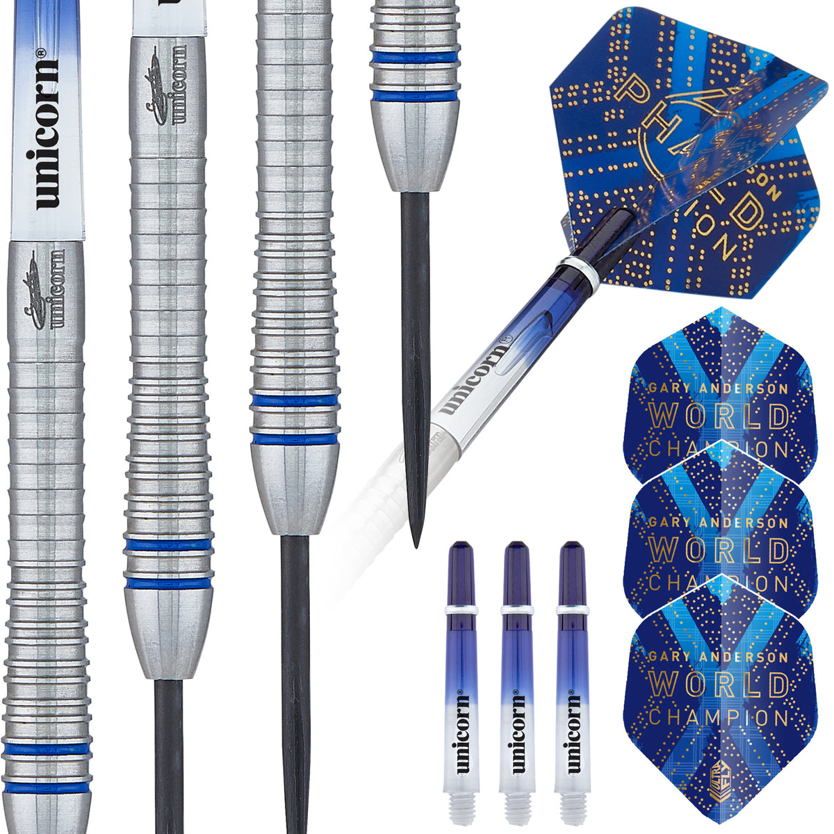 Gary Anderson Phase 6 Steel Tip Darts - 90% Tungsten — three barrel close-ups