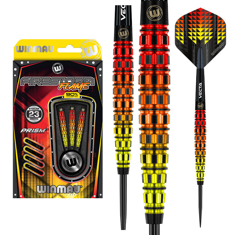 Winmau - Firestorm Flame Steel Tip Darts - 90% Tungsten — three barrel close-ups