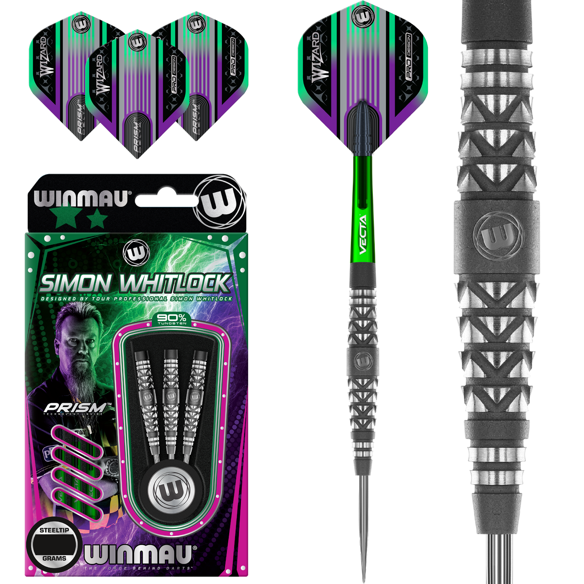 Simon Whitlock Shot Blast Steel Tip Darts - 90% Tungsten — three barrel close-ups