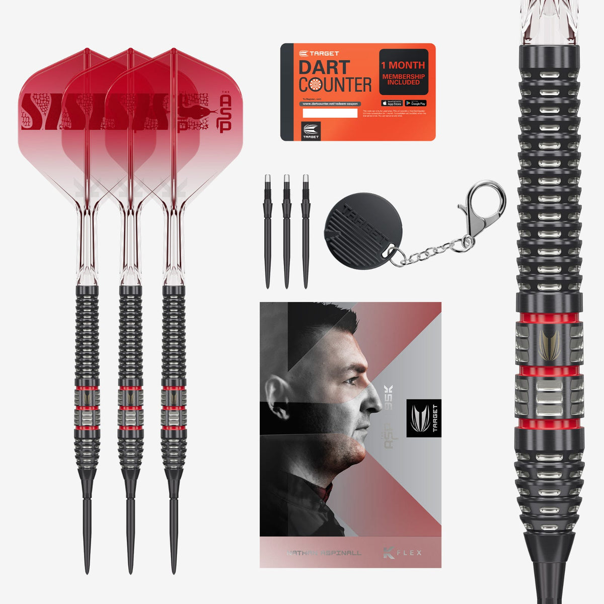 Nathan Aspinall 95k Steel Tip Darts - 95% Tungsten — three barrel close-ups